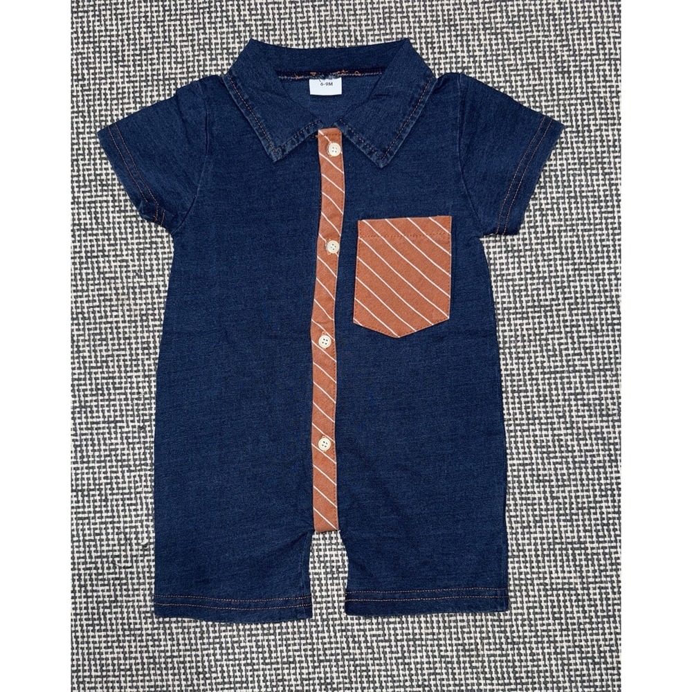 Baby Boy One Piece Denim Shorts Outfit - Size 6-9 Months